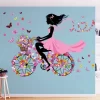 Fairy Girl With Bicycle Wall Decal | Fairy Wall Sticker Girls Fairy Wall Decals | Peel and Stick Removable Flower Fairy Wall Stickers | Girl Riding Bicycle With Butterfly Wall Sticker | Girl Bicycle Butterfly Wall Decal