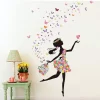 Fairy Girl With Birdcage Wall Sticker | Removable Colorful Floral Princess Dancing Birdcage Wall Decor for Kids Girls | Butterflies Birdcage Wall Decals for Kids Rooms Baby Bedroom Decoration