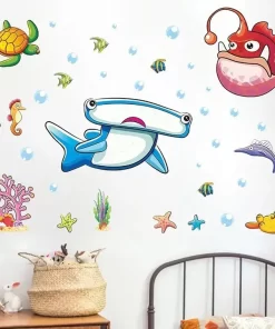 Hammer Shark Bathroom Wall Stickers | Shark Wall Decals Bathroom | Small Size Hammerhead Shark Animal
