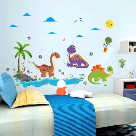 Dinosaur Wall Sticker for Kids Room | Cute Cartoon Dinosaur Wall Sticker | Dinosaur Wallpaper Mural