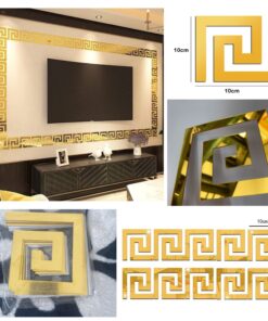 Gold Square Versace Border Acrylic Mirror Sticker Wall Art Home DIY Decoration