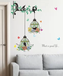 Bird Cage with Hanging Chain | Bird Cage Wall Decal | Wall Sticker Bird Cage Hanging On Chain