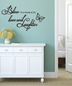 Bless This Home with Love and Laughter, Warm Family Quotes Wall Decal, Sticker for Living Room