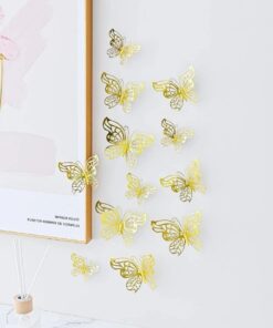 Elegant 3D Gold Paper Butterflies Wall Decor – Set of 12 Removable Stickers for Bedroom, Living Room, Parties & DIY Crafts