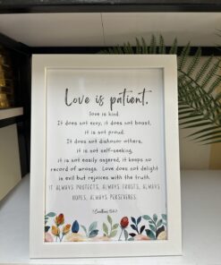 Love is Patient, Love is kind 1 Corinthians 13:4-7 Christian A4 Wall Art | Framed Wall Prints Modern Framed Decor