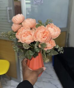 Elegant Artificial Peony Flower Arrangement in Shatter-Proof Plastic Vase – Perfect for Home Decor, Office, Gifts, or Event Styling